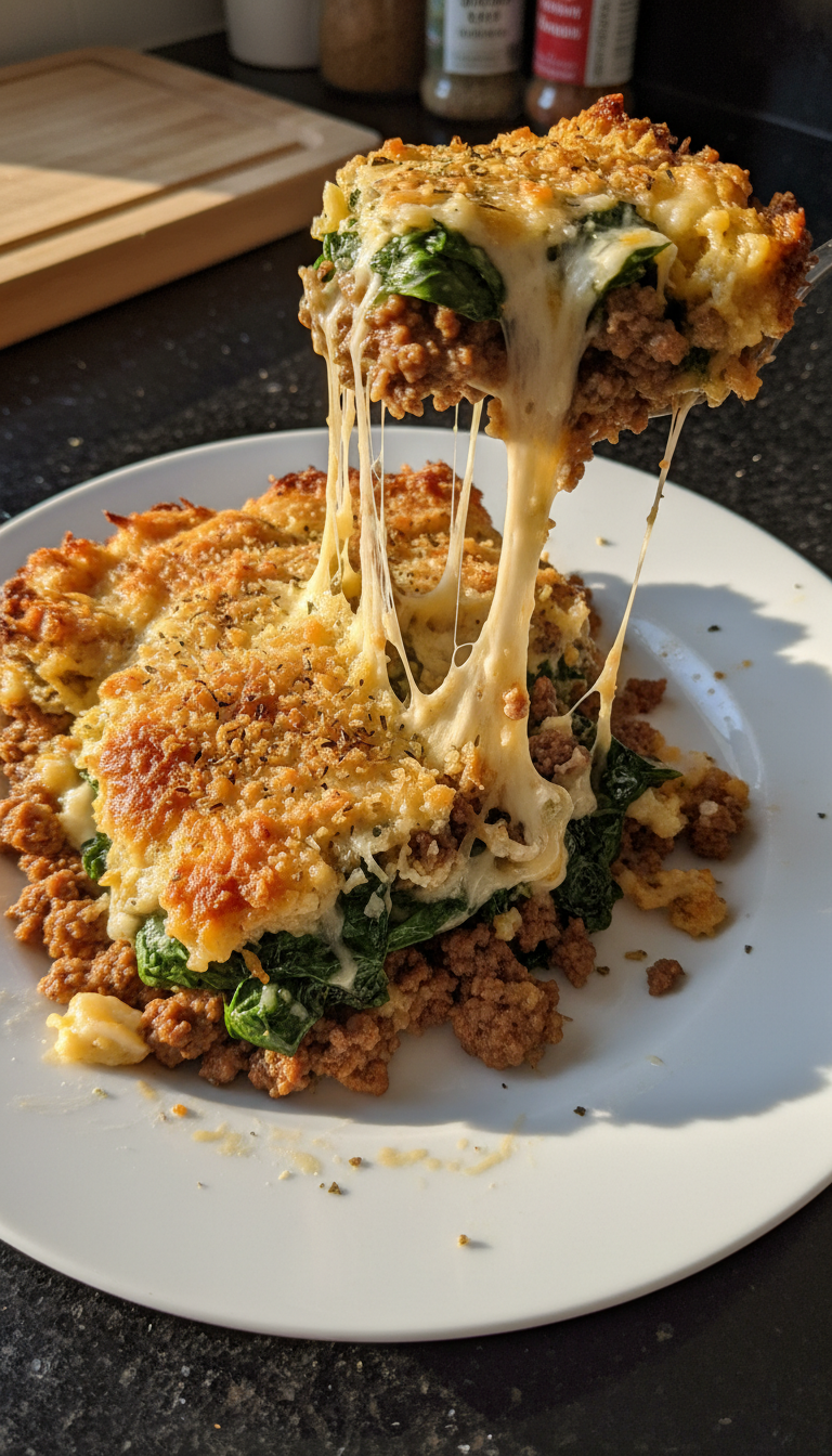 Ground Beef and Spinach Casserole