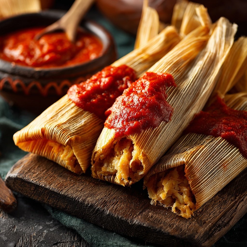 Tamales with Red Chili Sauce