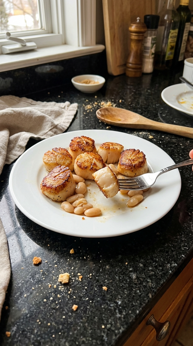 Pan Seared Scallops with Beans