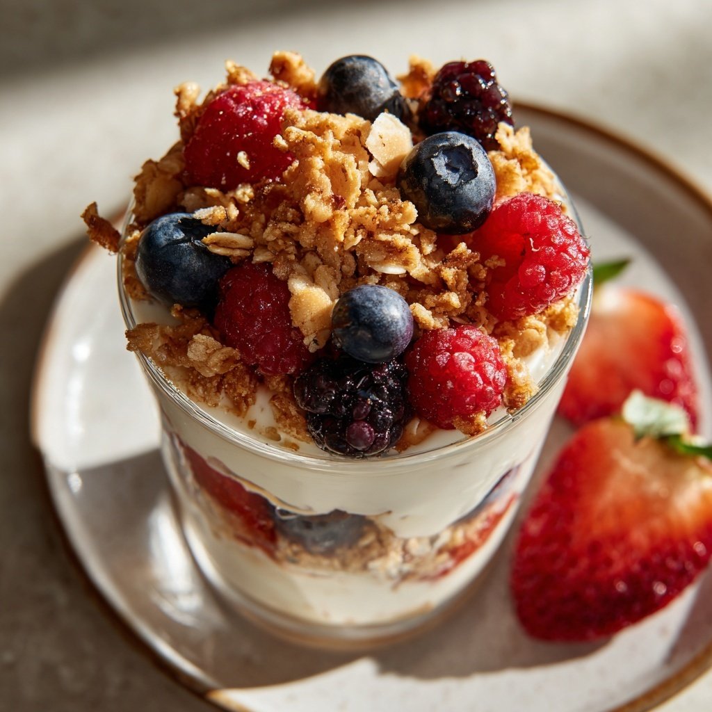 Greek Yogurt Breakfast Parfait with Granola and Berries​