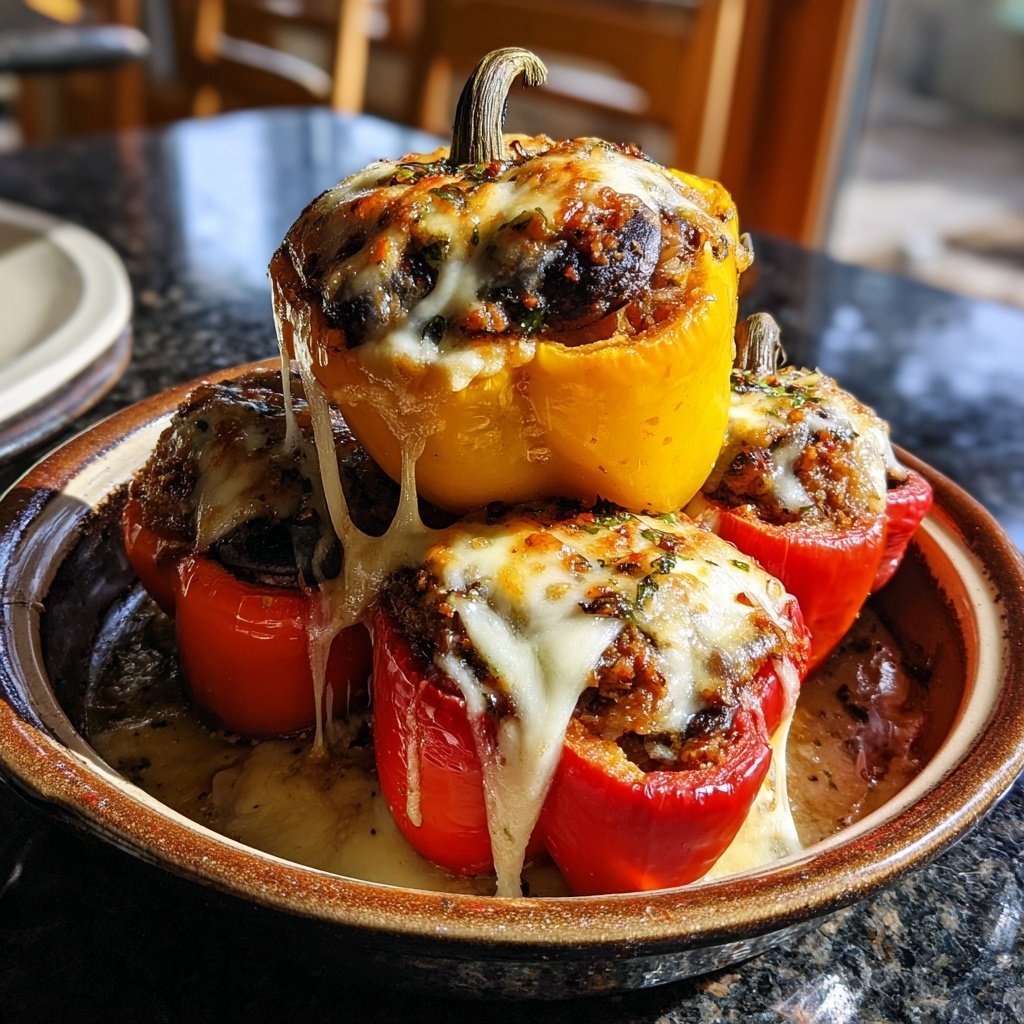 Beefy Mushroom Stuffed Peppers