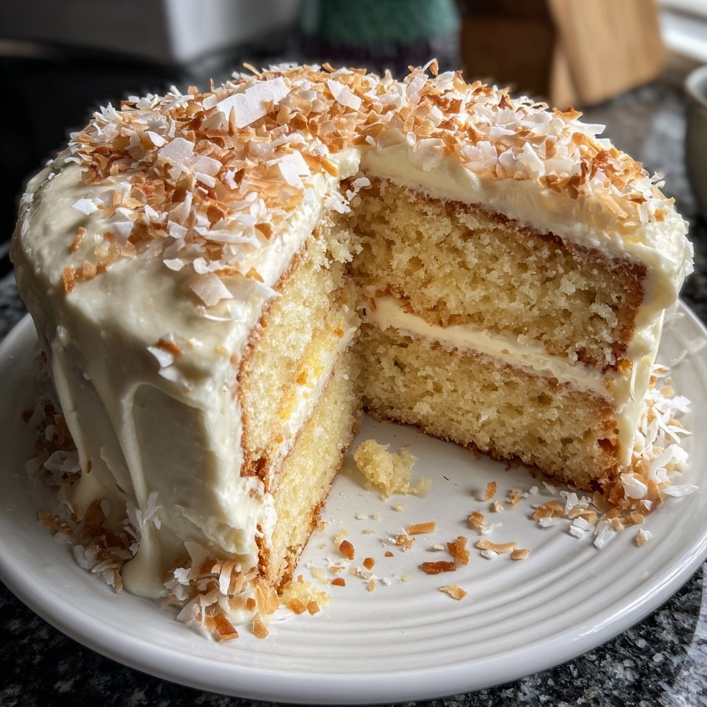 Vanilla Coconut Cake with Toasted Flakes