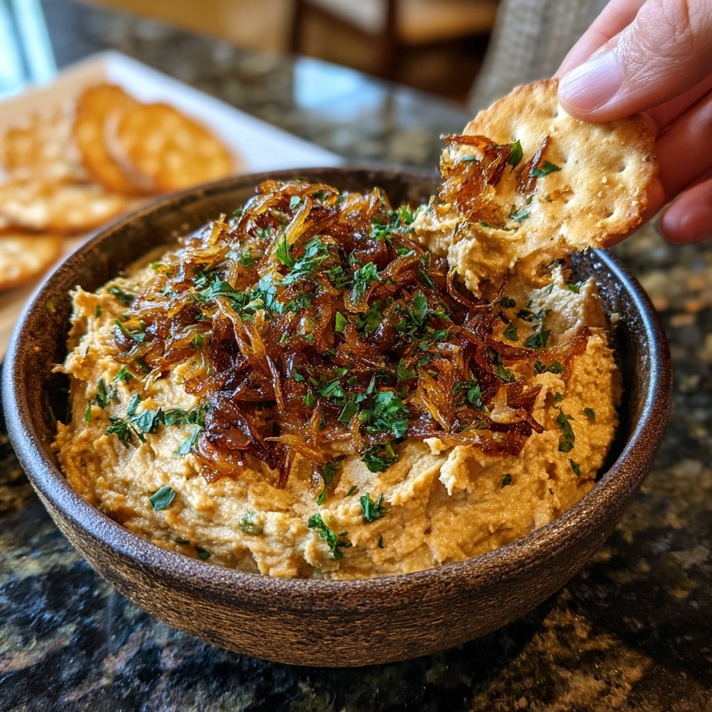 Caramelized Onion Dip with Crackers